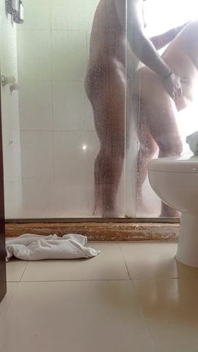 Anal sex in the shower ended in the mouth of a milf pawg   Clip 1