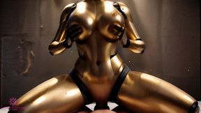 golden sex robot gets tested by a big black cock and receives cum inside - [ai porn]