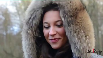Julie Skyhigh is wearing high heels and teasing in front of the camera, even in public places