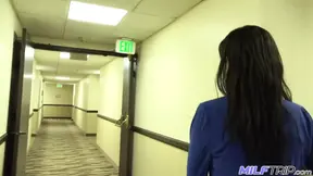 Shaved milf businesswoman fucks stranger in hotel conference room
