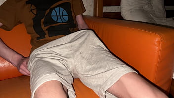 Twink pours his shorts with cum