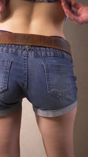 Amateur MILF In Tight Jean Shorts Teasing Her Whale Tail G Strings