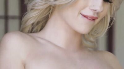 Blonde babe in high heels pussy rubbed and pussy fucked by her muscly neighbor