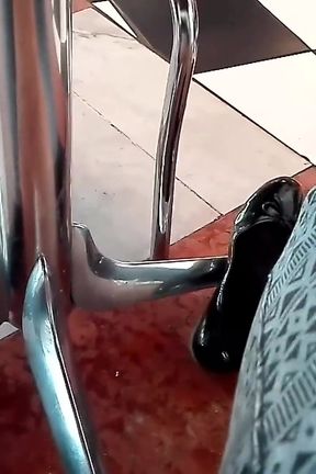 Shoeplay in My Black Pattent Flats in a Bar