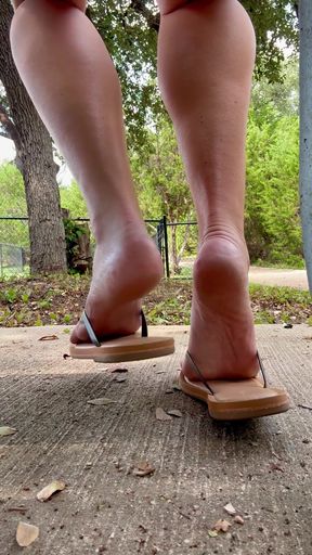 Lila Hotwife's Outdoor Foot Tease: Part 2 - Do You Like My Soles &amp; Flip Flop Sounds?