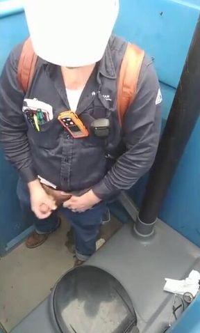 Worker Bear Jerks Off & Cum in Porty Potty at Work