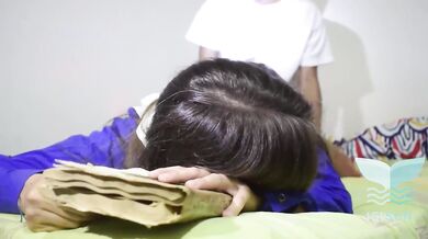 British stepsister forgot to wear panties while reading in bed