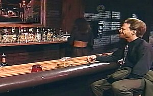 Asian babe getting double penetrated at the bar