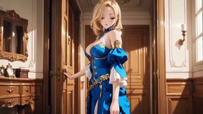 Blue Gown, Red Carpet Kneeling, From Silence to Glory. Who Can Handle This Regal Tease?
