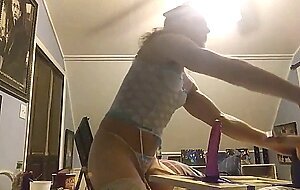 Sissy Kayla vs two dildos