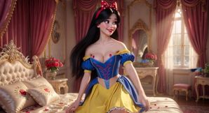Snow White Passionate Night In Enchanted Castle Bedroom With Classic Dress Partially Open For Intense Pleasure