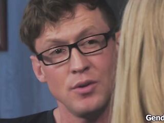 Transsexual coed helps classmate with boner