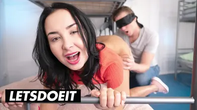 Naughty Brunette Freya Dee Has Her Tight Pussy Banged By Blindfolded Roommate - HORNY HOSTEL