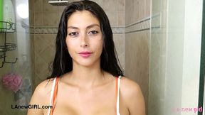 Captivating brunette beauty took a shower