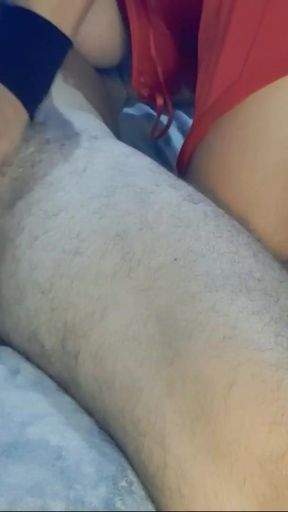 My girl make me a delicious handjob with oil, licks, spits and much horny   Clip 1