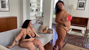 Lesbian BBW Beach Babes deep kissing and pussy eating
