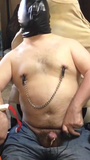 Disabled man Self-bondage breathplay and Electric torture   Clip 2