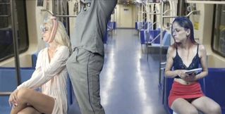 Pervert gets on the train rubbing cock on women in public!