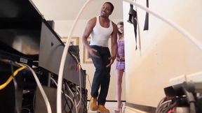 Riley Star sucks big black cock before getting fucked doggystyle
