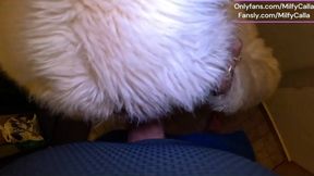 Risky Outdoor & Indoor Blowjob in Stockings & White Fur Coat Messy Cum Finish 297