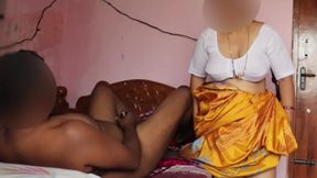 Soth Indian Tamil Housewife in White Blouse and Saree Giving Handjob Riding Dick and Ask for Rough Fast Doggy Fuck
