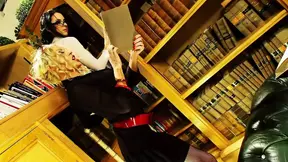 Slutty librarian shares big-titted MILF's cock in hard threesome