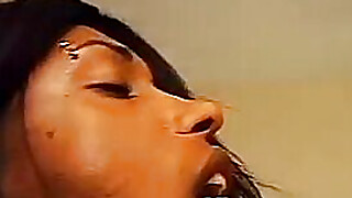 Adorable white guy has a dark skinned shemale punishing his tight ass