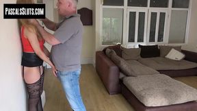 Submissive cougar Amelia Grace has herself double penetrated by two pervy daddies