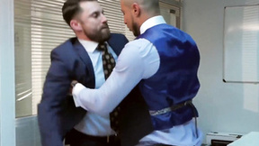 Men in suits enjoy a rough session of steamy sex at work