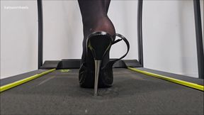 Treadmill Tease in Sexy Italian Metal-Heeled Slingbacks & Sheer Nylons