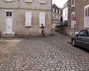 Tied French slut fucked hard by a horny domina and a big strapon