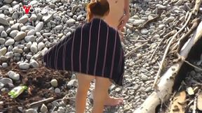 young couple goes fully nude on rocky beach for first time