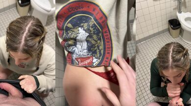 College Blonde Choked Gushing Cum in Public Bathroom Almost Caught