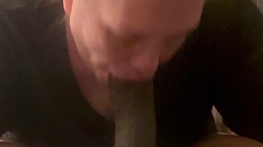 Worshipping his big black cock