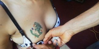 Tattoo on desi Indian big boobs teen girl