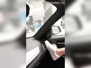 Taut vagina fingered to climax in the public parking garage