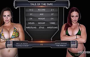 Lesbian Wrestling As Bella Rossi Battles Sarah Brooke With Rough Strapon Play