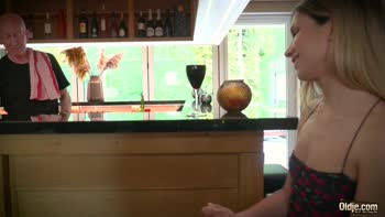 Old Man's Thirsty Temptation: Blonde Teen (18+) Sucks Cock & Swallows Cum