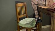 My stepmother gets turned on and her t-shirt gets wet, hot nipples and natural body