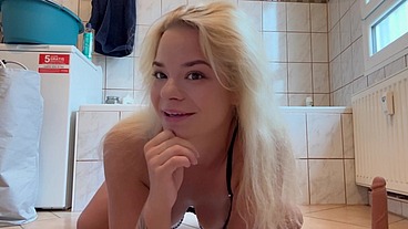 Blonde teen rides your cock with pink pussy!