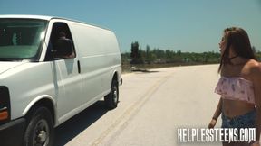 Helpless teen Carolina Sweets gets hard fucked in the back of a truck