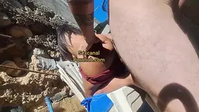 Beautiful girl with a big ass snatches fucked outside her house for a favor