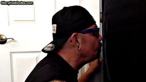 Inked arm DILF sucks BFs hard cock at home