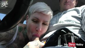 Tattooed Slut Swallows Cum After A BJ In The Car - Free Porn Video