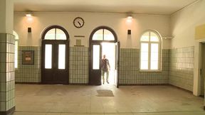 Hot brunette enjoys double penetration and ass&#x1F351; to mouth in bathroom