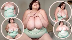 Busty BBW Milf Models Sheer Mint Dress