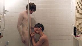 Twink boys play in the shower