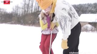 "Sexy Snow Babes Learn To Love Winter With A Hunk Of Muscle And Big Dick!"