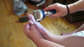 Nurse Vicki grinds her toe nails down with her electric Pedi egg tool ! Poor ugly toes need it real bad!