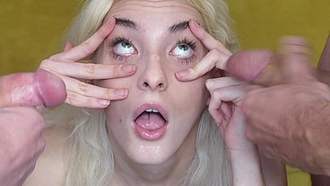 Two dicks are better than one - cum in eyes